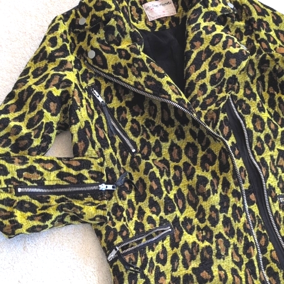 TODAY ONLY! Free People Femme Fatale Moto Style Jacket, Yellow Leopard Print, XS - Picture 6 of 16